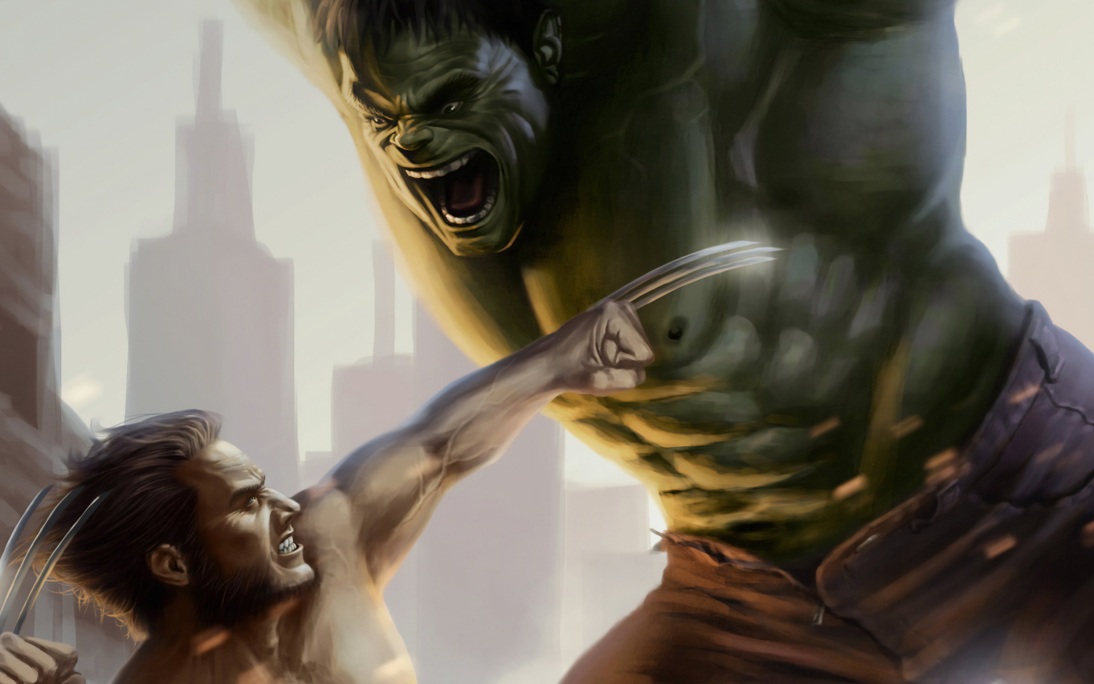 Wallpaper Wolverine fighting against Hulk